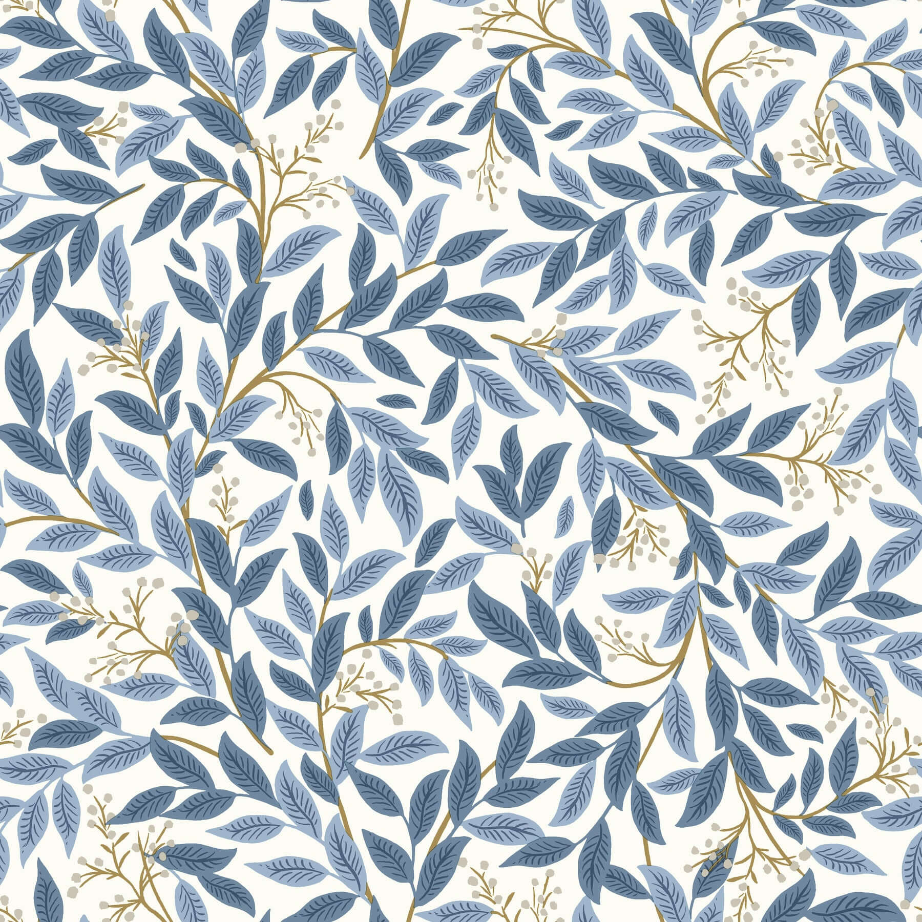 York  Rifle Paper Co. Wallcoverings  Willowberry Wallpaper- Blue & White RF7461