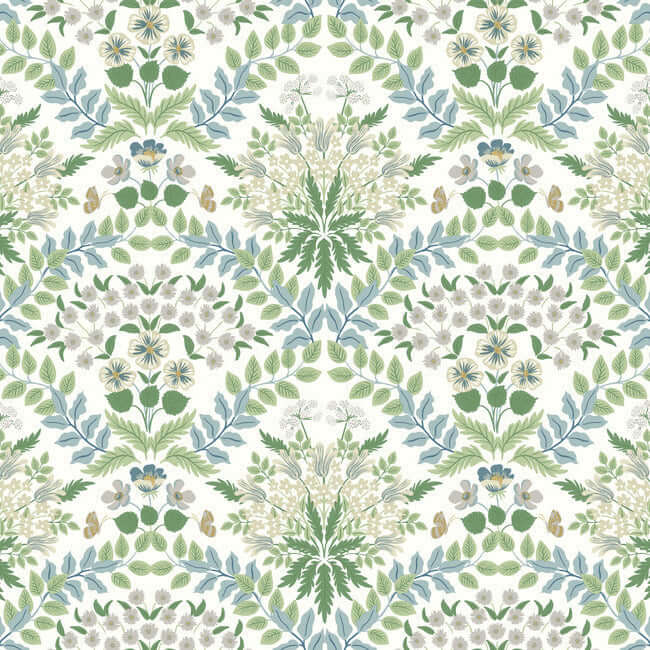 York  Rifle Paper Co.  Bramble Wallpaper- Blue/Green RP7323