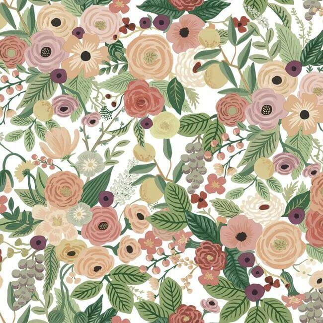 York  Rifle Paper Co. Wallcoverings  Garden Party Premium Peel + Stick Wallpaper- Burgundy Multi PSW1203RL