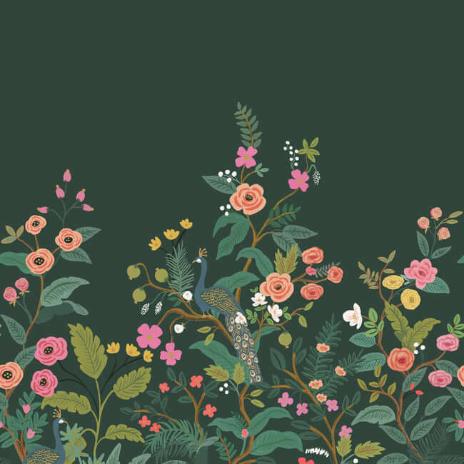 York  Rifle Paper Co. Wallcoverings  Peacock Mural- Emerald RP7398M