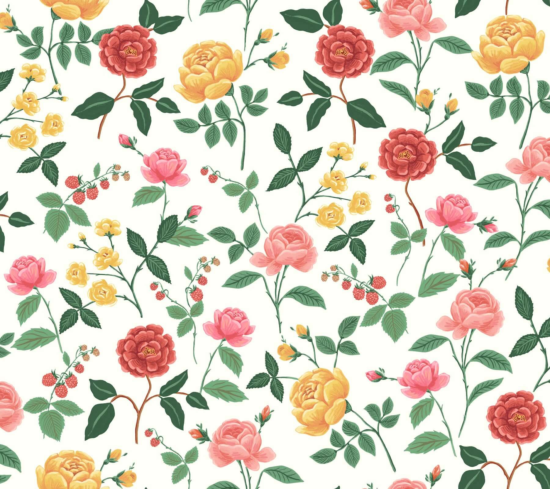 York  Rifle Paper Co. Wallcoverings  Roses Wallpaper- White & Blush RF7546