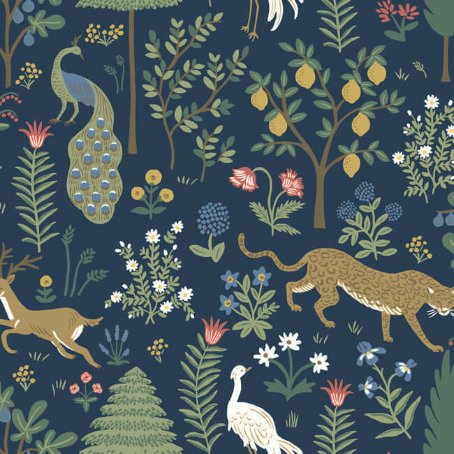 York  Rifle Paper Co.  Menagerie Wallpaper- Navy RP7304