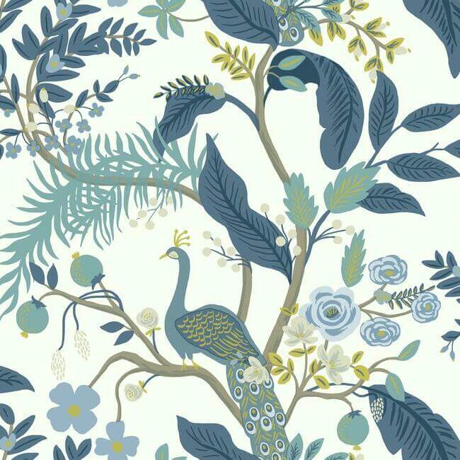 York  Rifle Paper Co. Wallcoverings  Peacock Wallpaper- Blue & White RI5173