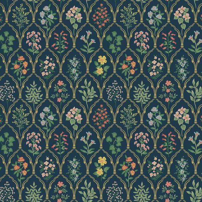 York  Rifle Paper Co. Wallcoverings  Hawthorne Wallpaper- Navy Multi RI5129
