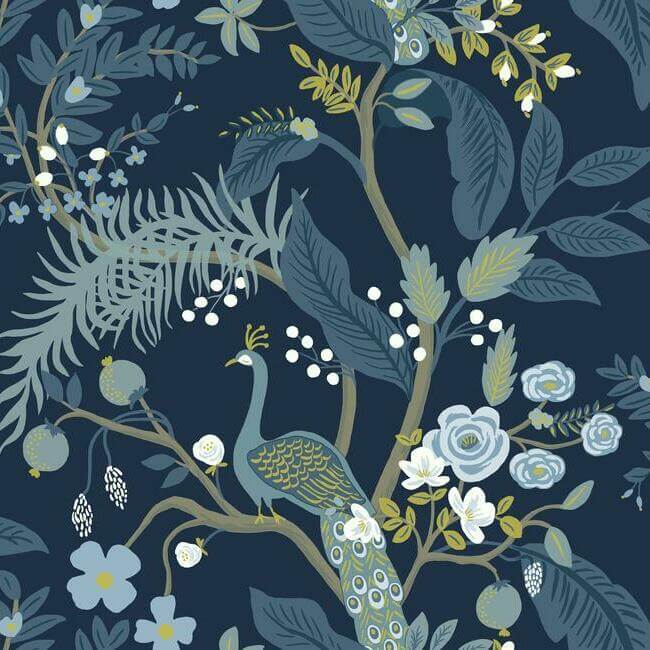 York  Rifle Paper Co. Wallcoverings  Peacock Wallpaper- Navy RI5172