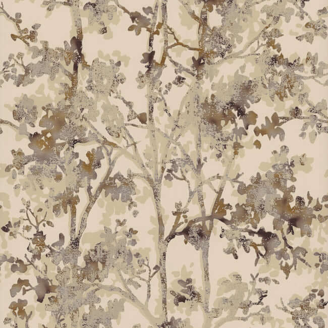 York  Antonina Vella Modern Metals  Shimmering Foliage Wallpaper- Khaki/Multi NW3584