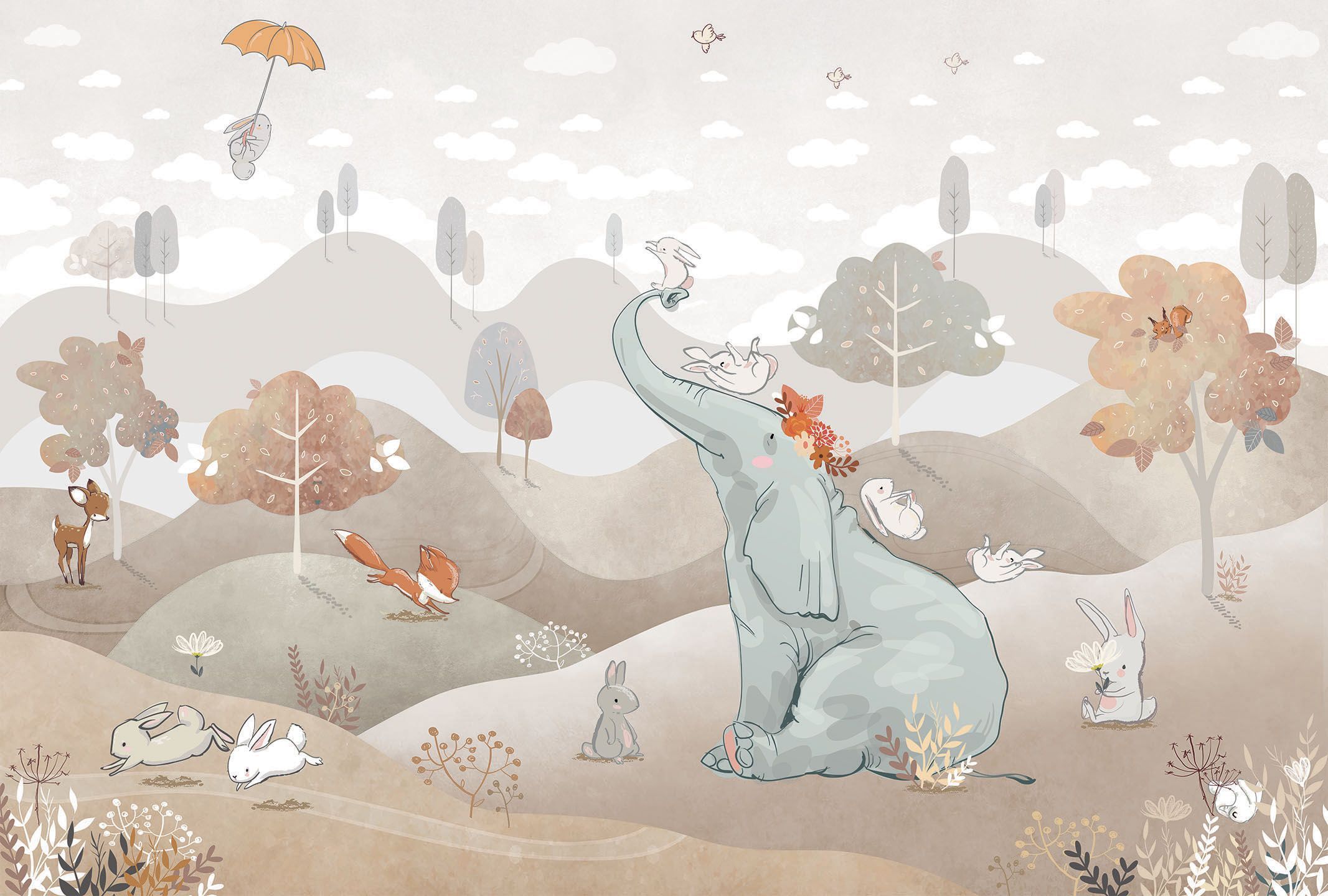 256001 Creativille холмистый пейзаж со слоном