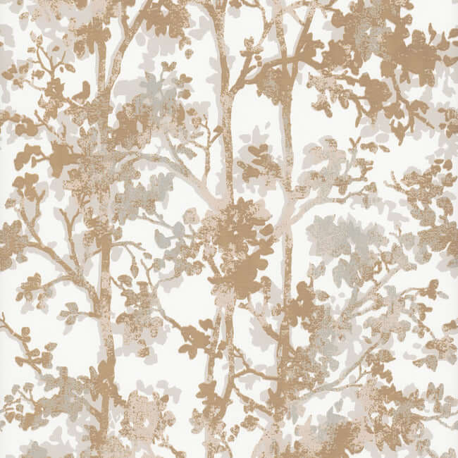York  Antonina Vella Modern Metals  Shimmering Foliage Wallpaper- White/Gold NW3583