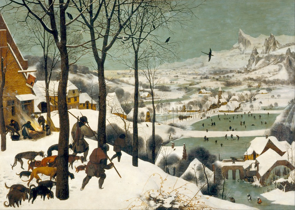 Affresco Жанровые сцены Pieter Bruegel the Elder, Hunters in the Snow Winter