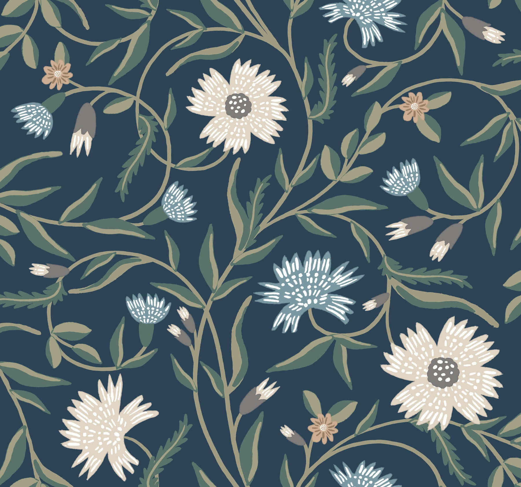 York  Rifle Paper Co. Wallcoverings  Aster Wallpaper- Navy RF7435
