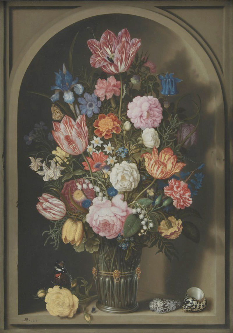 Affresco Натюрморт Ambrosius Bosschaerts the Elder, Bouquet of Flowers in a Stone Niche