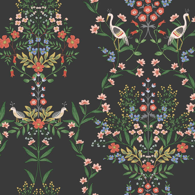 York  Rifle Paper Co.  Luxembourg Wallpaper- Black Multi RP7329