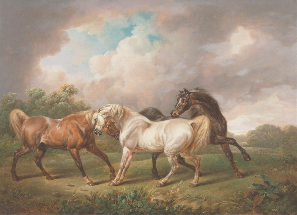 Affresco Картины с животными Charles Towne, Three Horses in a Stormy Landscape