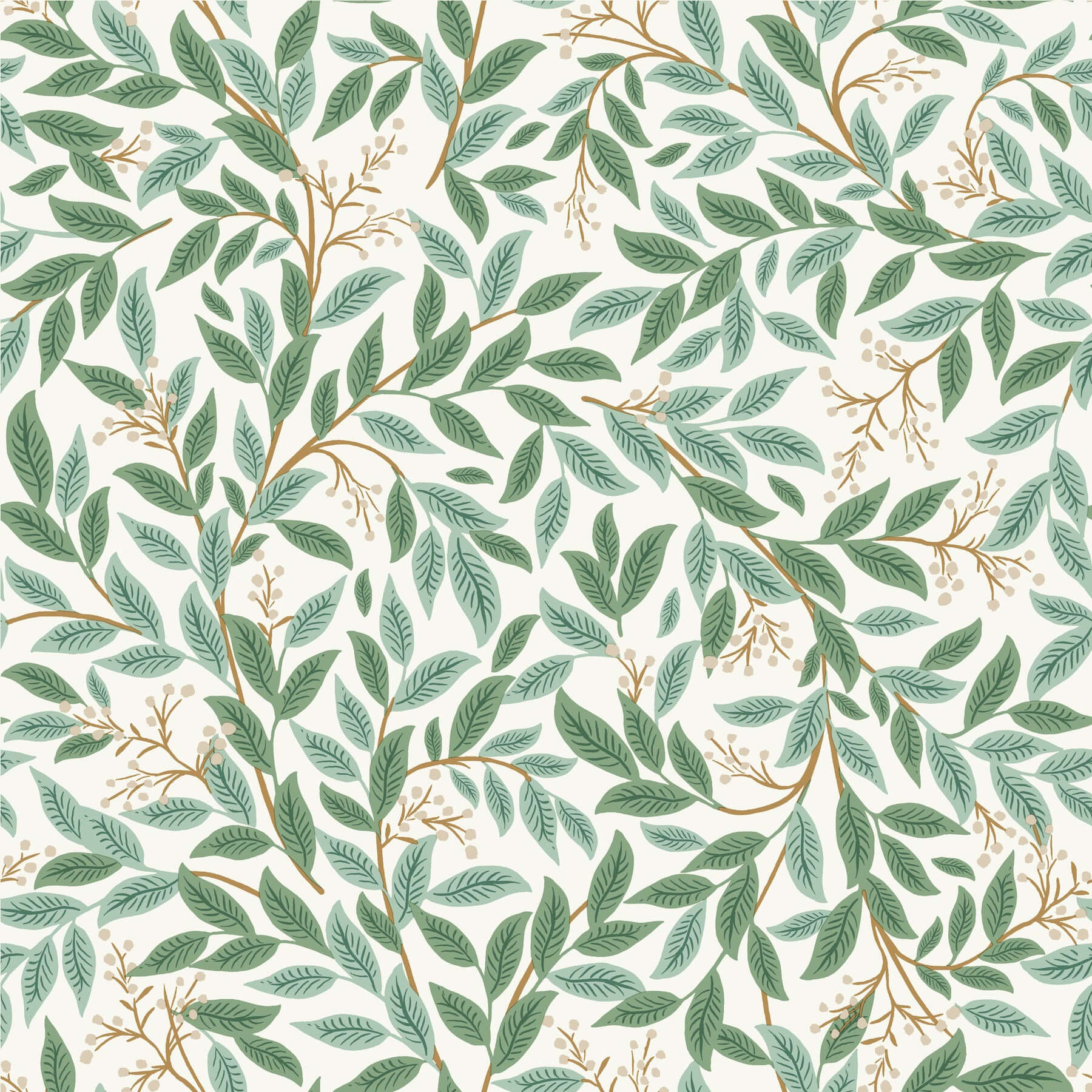 York  Rifle Paper Co. Wallcoverings  Willowberry Wallpaper- Emerald & White RF7464
