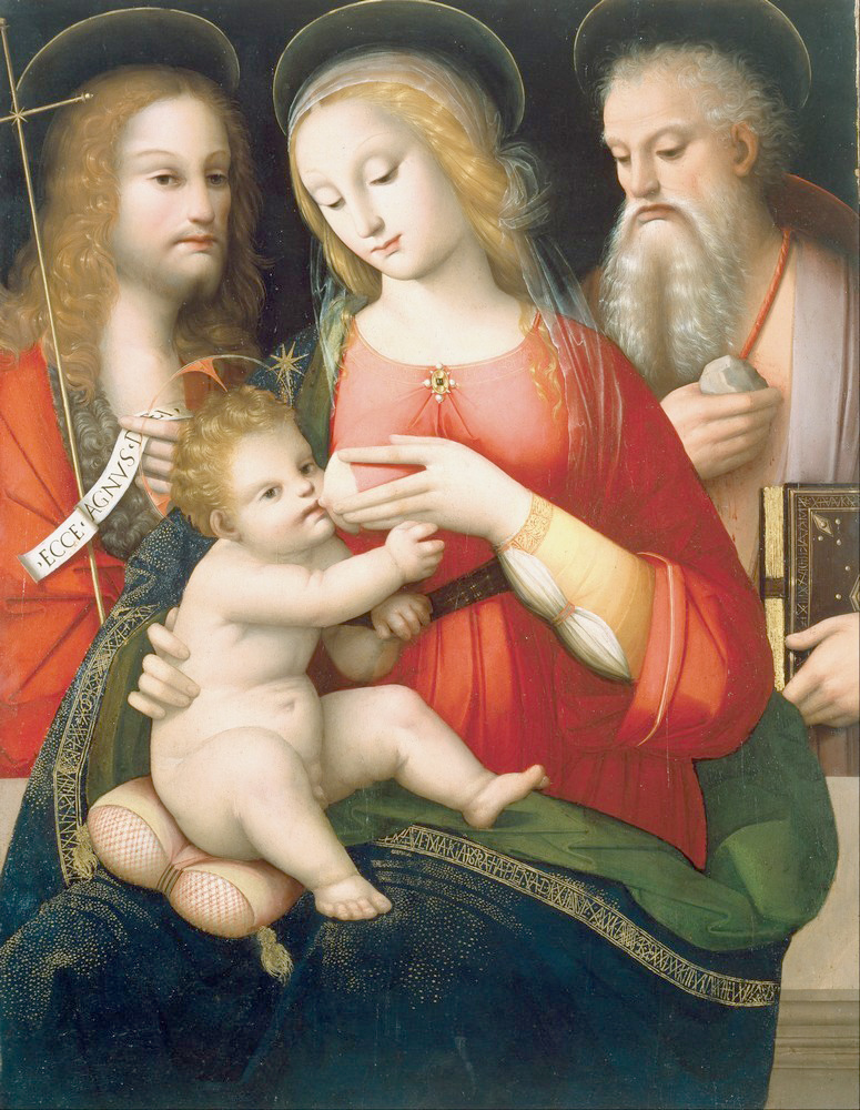 Affresco Библейские сюжеты Andrea Piccinelli known as il Brescianino, Madonna with Child and Saints John the Baptist and Girolamo