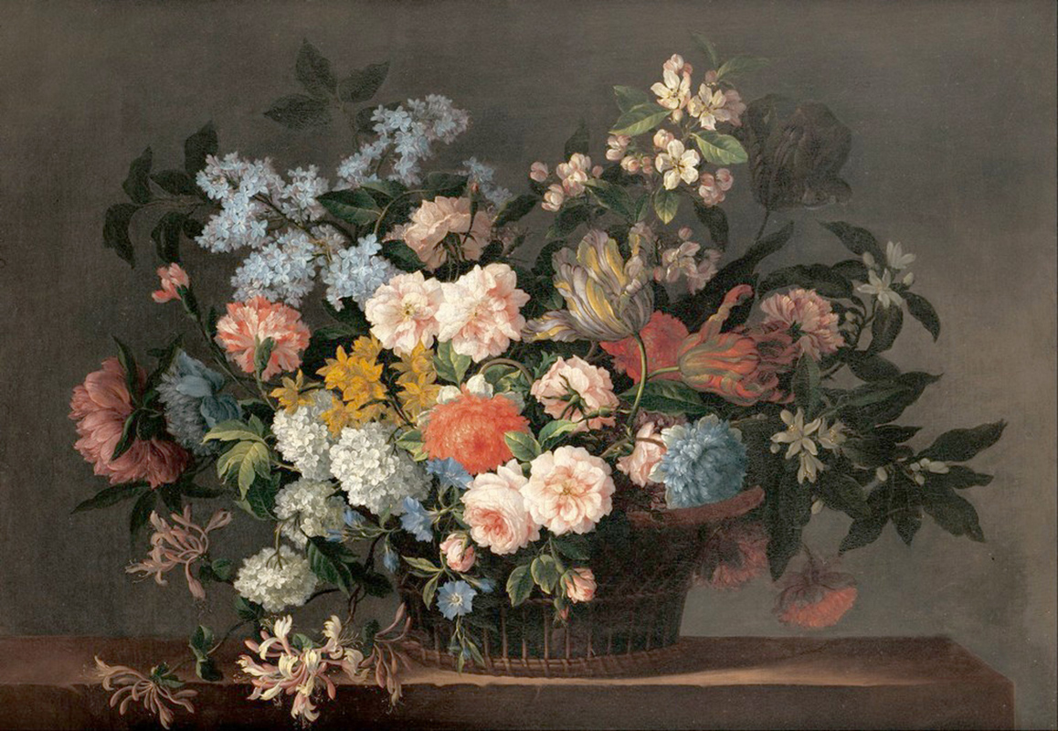 Affresco Натюрморт Jean Baptiste Monnoyer, Still life with basket of flowers