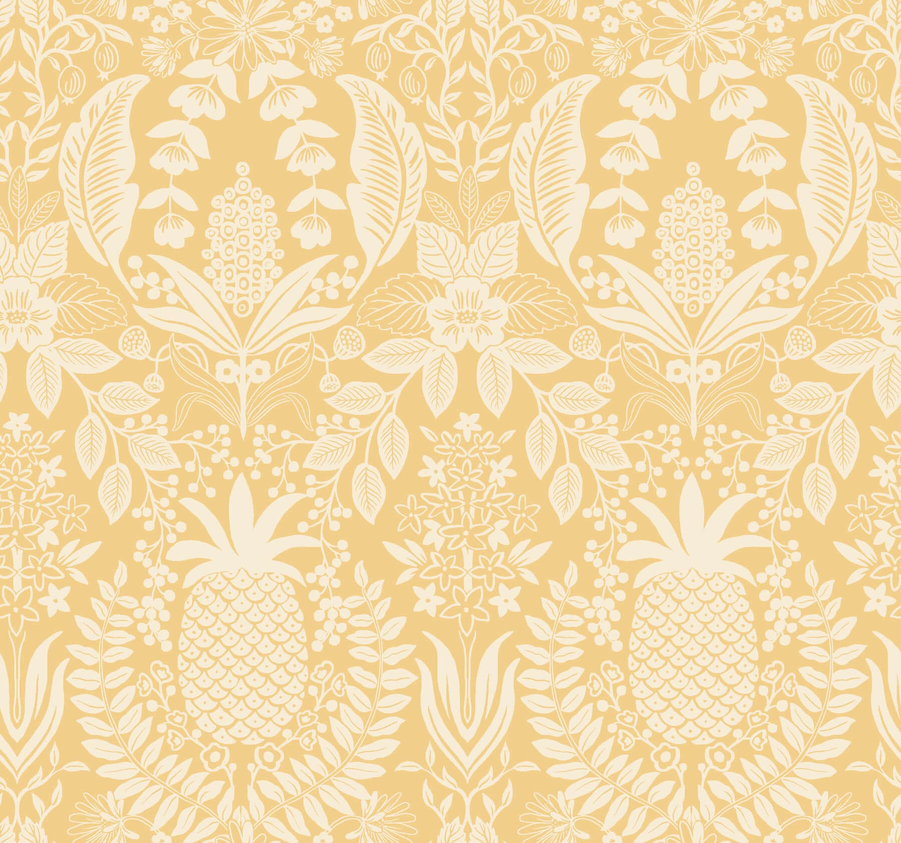 York  Rifle Paper Co. Wallcoverings  Pineapple Damask Wallpaper- Yellow RF7481