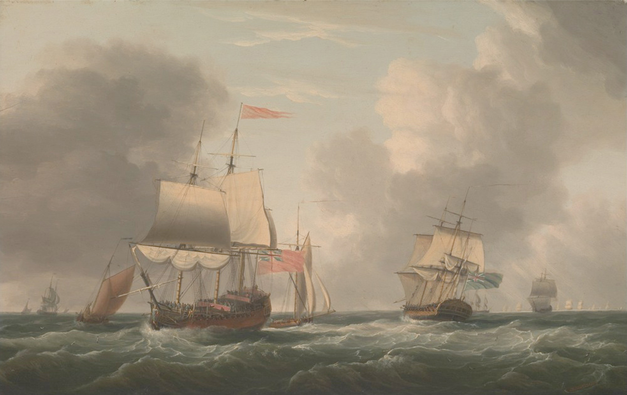 Affresco Dominic Serres, An English Two Decker Lying Hove to with Other Ships and Vessels in a Fresh Breeze