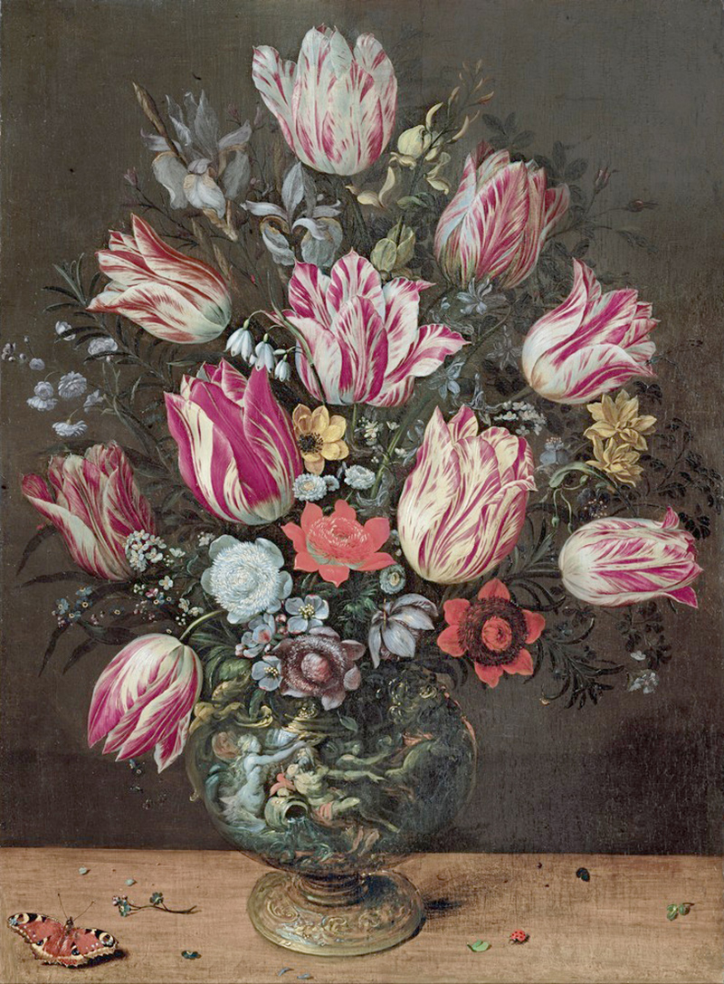 Affresco Натюрморт Andries Daniels and Frans Francken the Younger, Vase with Tulips