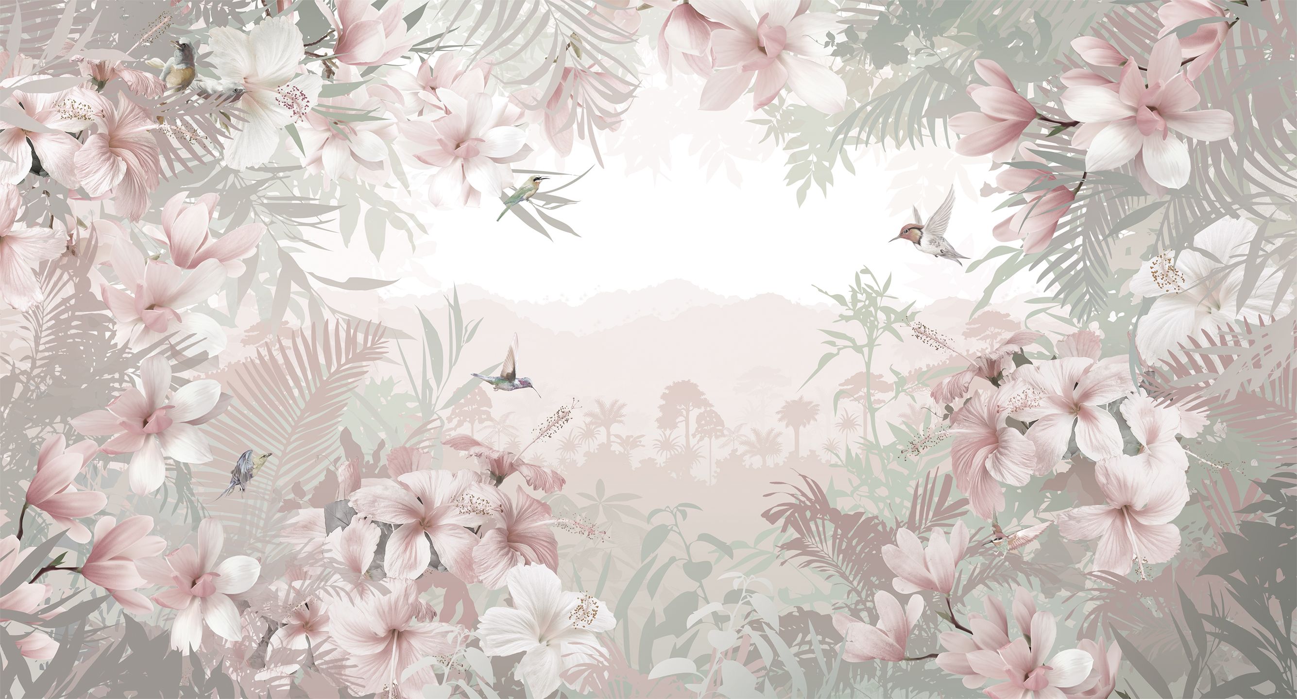 415305 Creativille коллаж с магнолиями и тропическим пейзажем