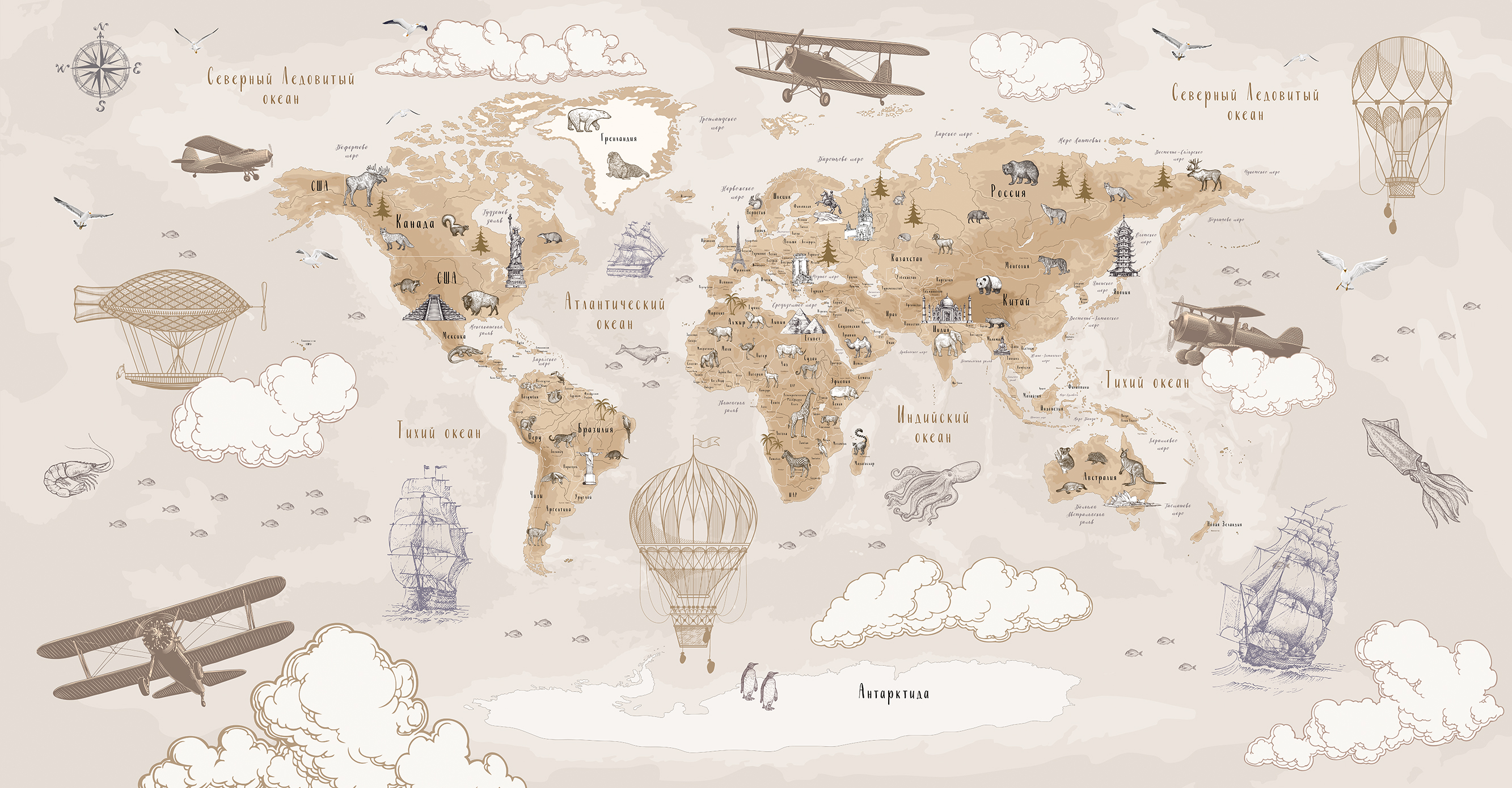 206206 Creativille карта мира в стиле старинной гравюры