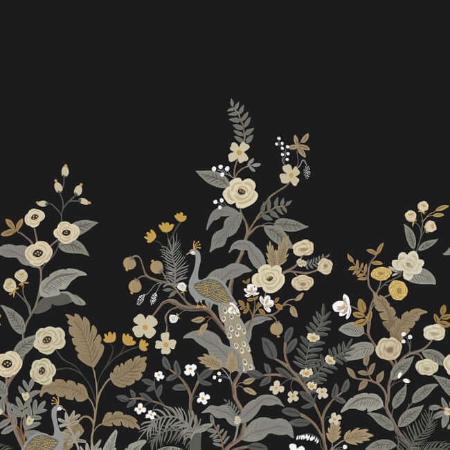 York  Rifle Paper Co. Wallcoverings  Peacock Mural- Black RP7399M