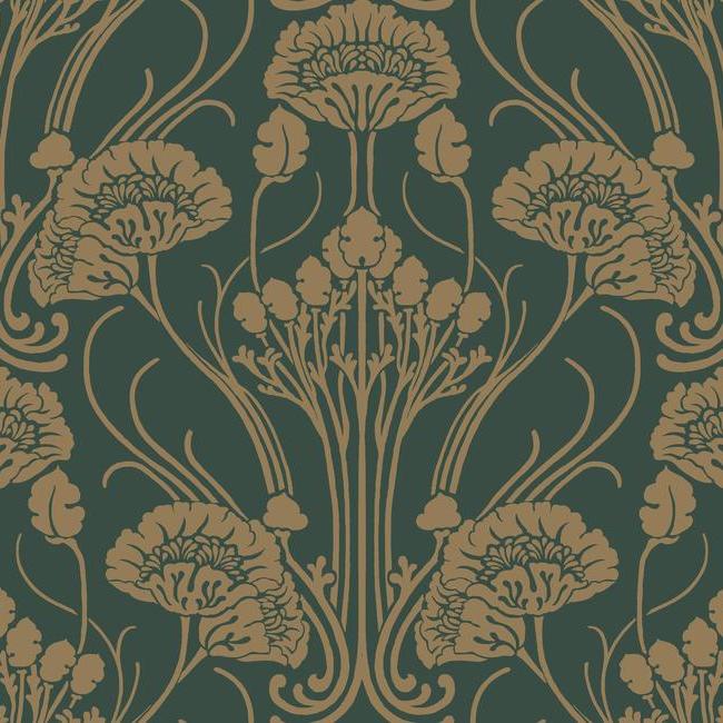 York  Antonina Vella Deco  Nouveau Damask Wallpaper- Dark Emerald/Gold CA1566