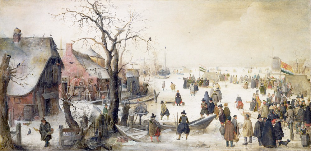 Affresco Жанровые сцены Hendrick Avercamp, Winter Scene on a Canal