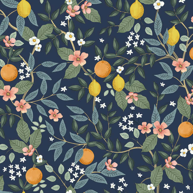 York  York Premium Peel + Stick  Citrus Grove Premium Peel + Stick Wallpaper- Navy PSW1481RL