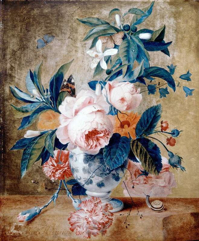 Affresco Натюрморт Van Huysum Michiel, A Delft Vase with Flowers