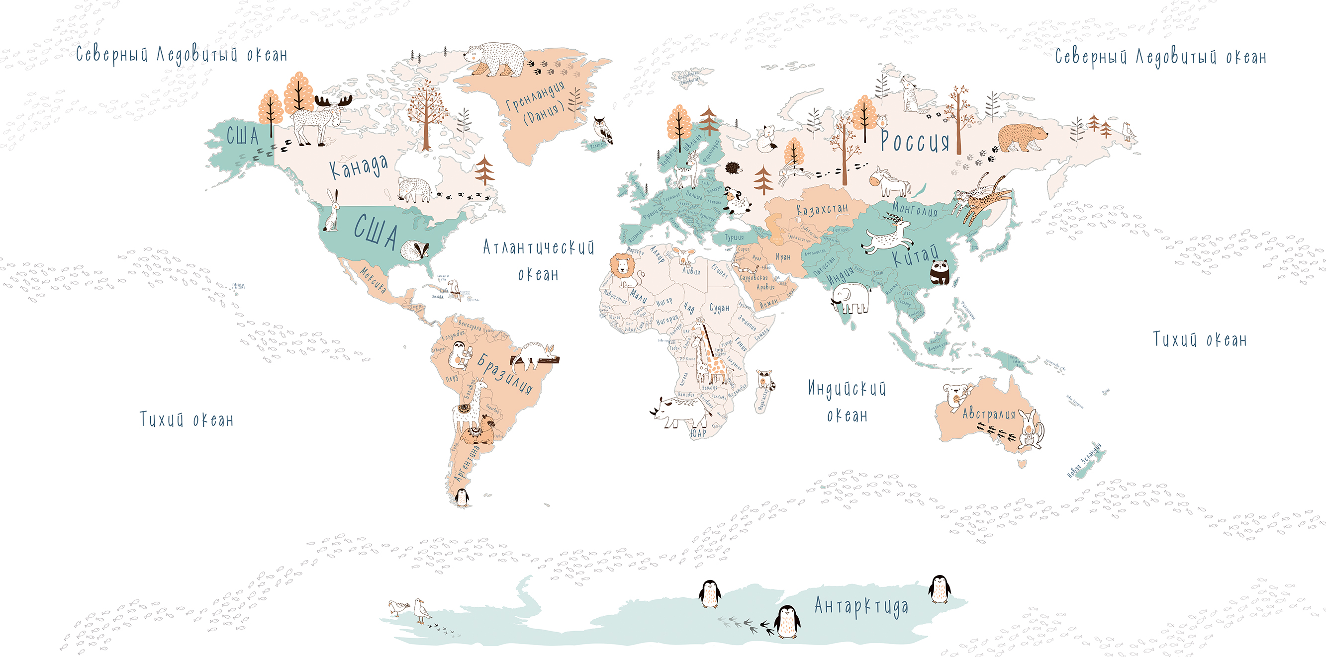 203217 Creativille карта мира в стиле дудл
