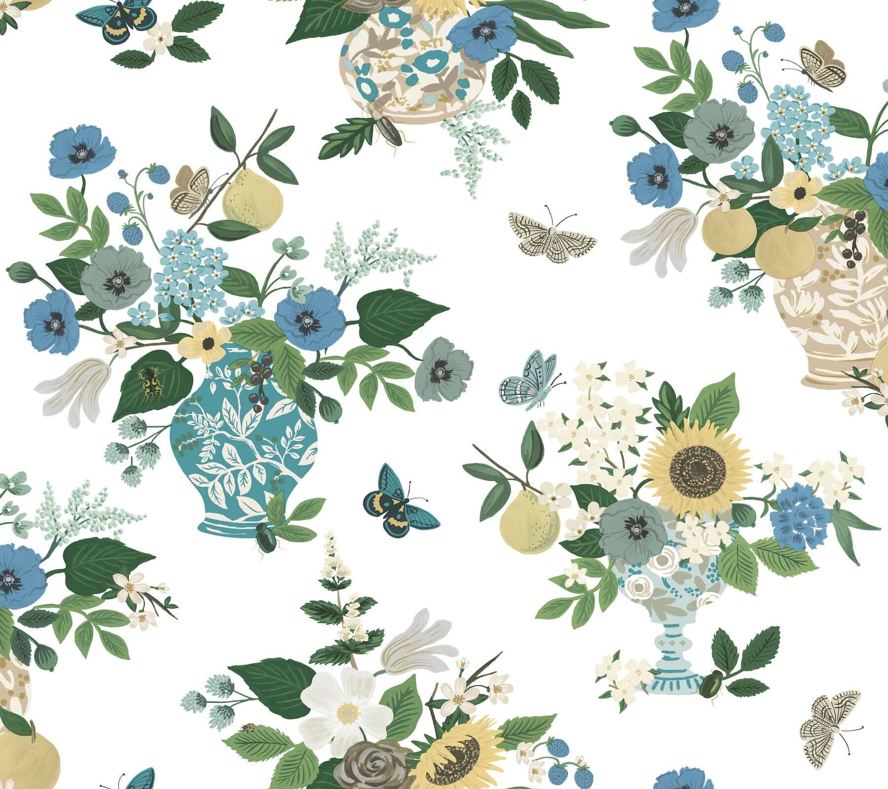 York  Rifle Paper Co. Wallcoverings  Flower Studies Wallpaper- Blue Multi RF7401