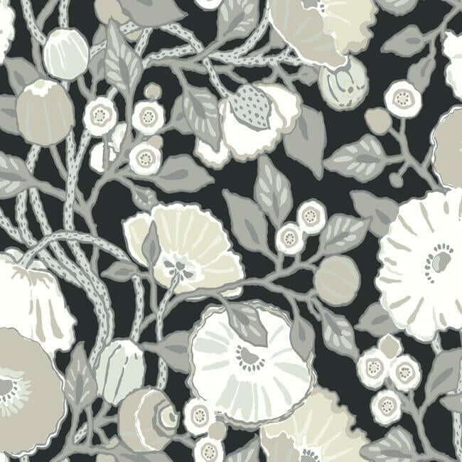 York  Floral Wallpaper  Vincent Poppies Wallpaper- Black/Neutral BW3981