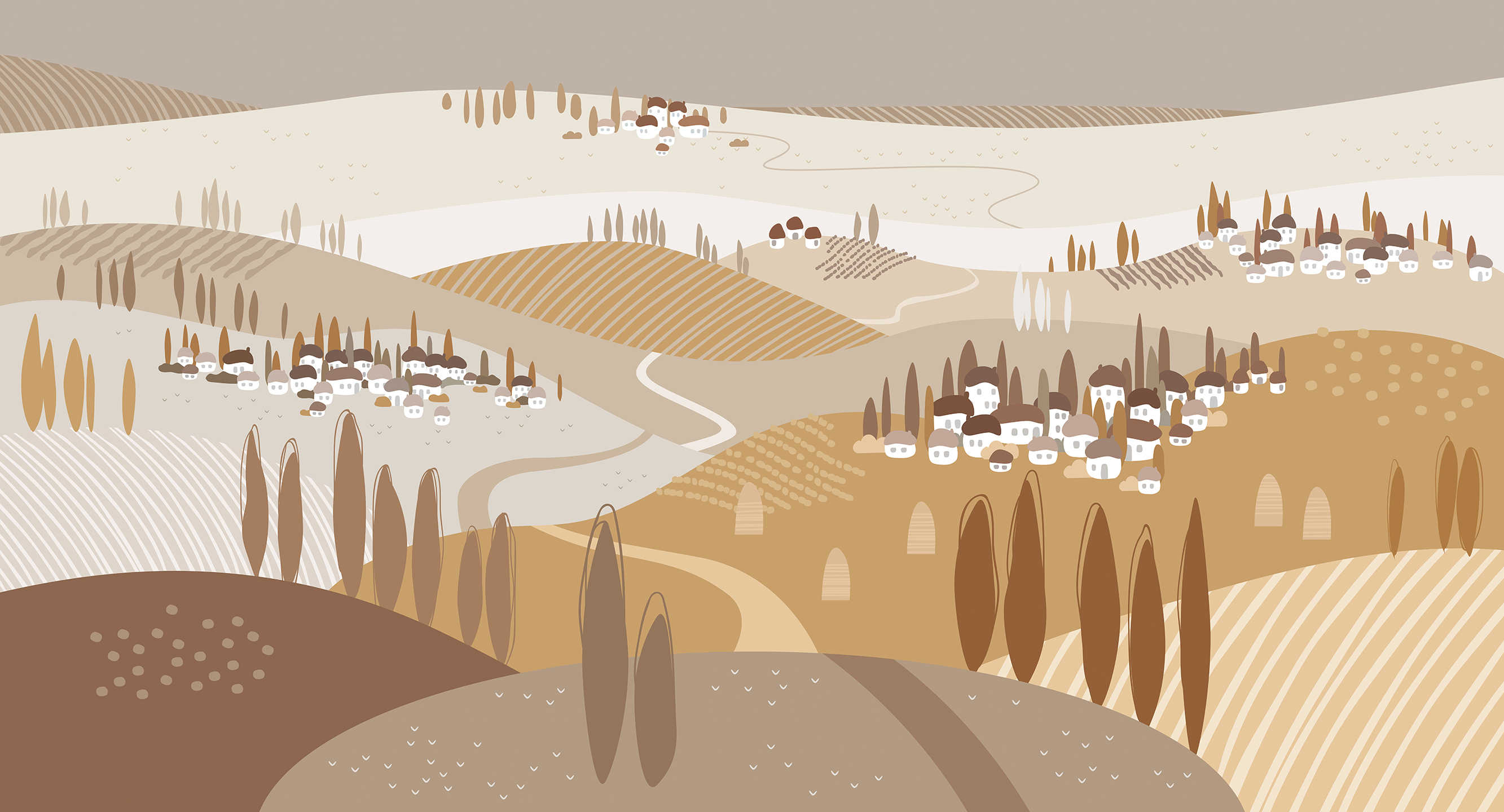 254524 Creativille домики на холмах с кипарисами