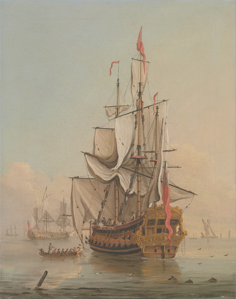 Affresco Морские пейзажи Peter Monamy, Shipping in a Calm