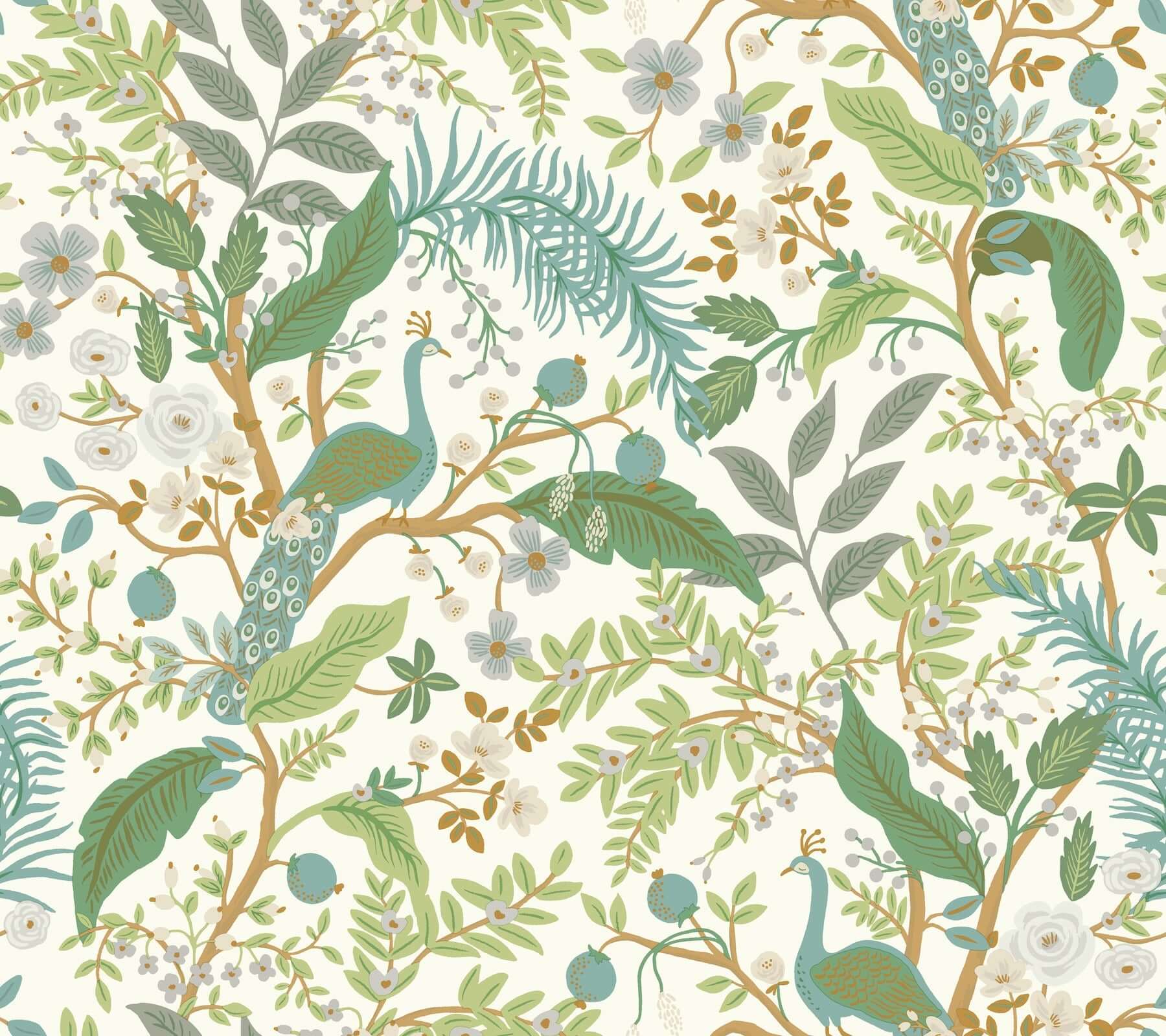 York  Rifle Paper Co. Premium Peel & Stick Wallpaper  Peacock Garden Peel + Stick Wallpaper- White PSW1539RL