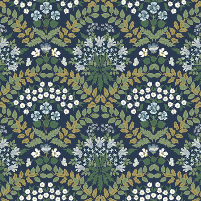 York  Rifle Paper Co.  Bramble Wallpaper- Navy RP7324