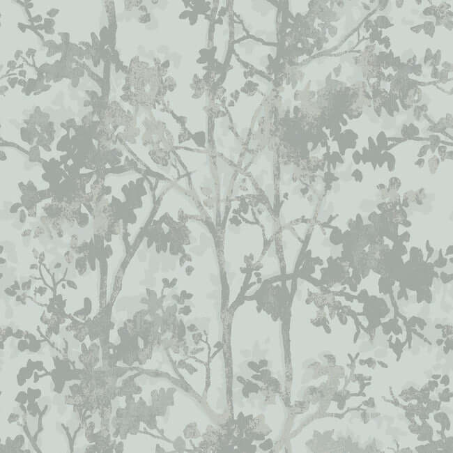 York  Antonina Vella Modern Metals  Shimmering Foliage Wallpaper- Spa/Silver MD7142