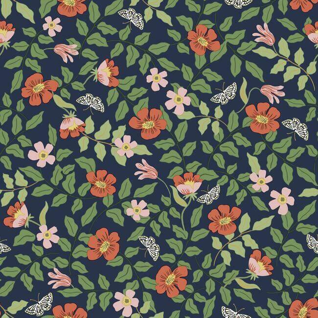York  Rifle Paper Co. Wallcoverings  Primrose Premium Peel + Stick Wallpaper- Rose and Navy PSW1314RL