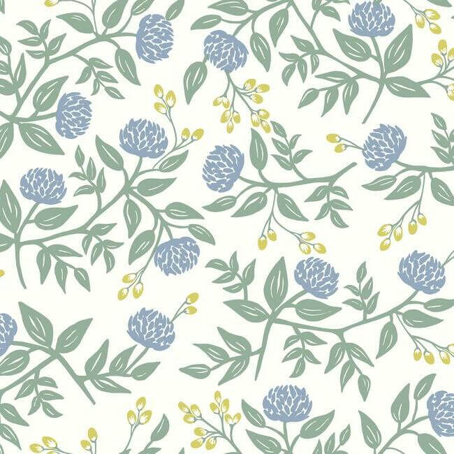 York  Rifle Paper Co. Wallcoverings  Peonies Wallpaper- Periwinkle & Sage RI5148