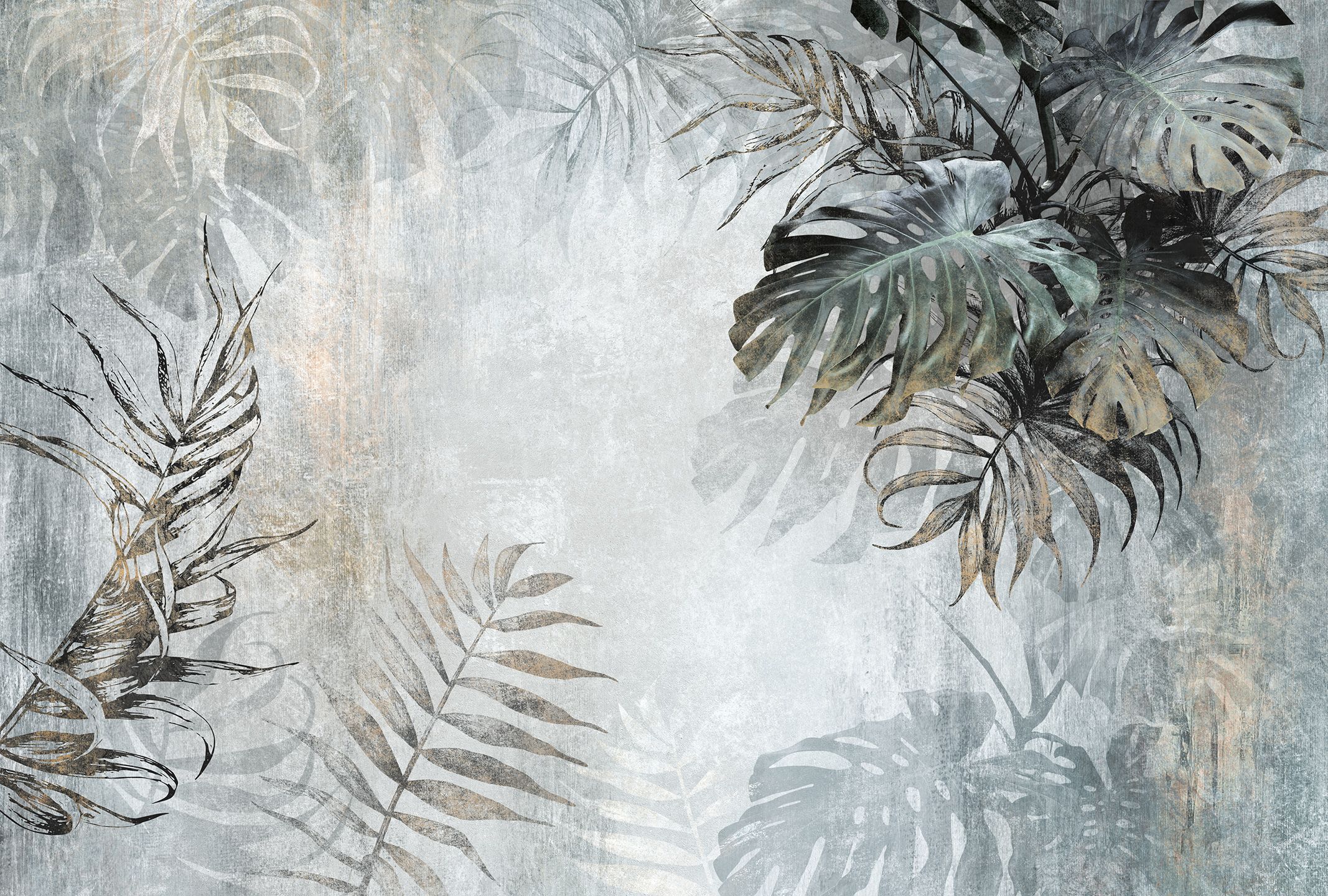 424211 Creativille тропические листья на гранжевом фоне