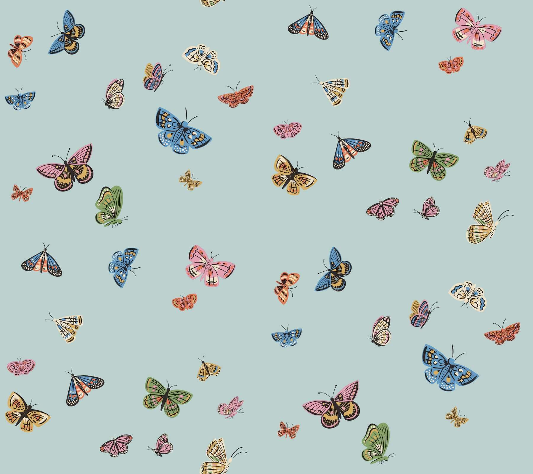 York  Rifle Paper Co. Wallcoverings  Butterfly House Wallpaper- Light Blue PSW1650RL