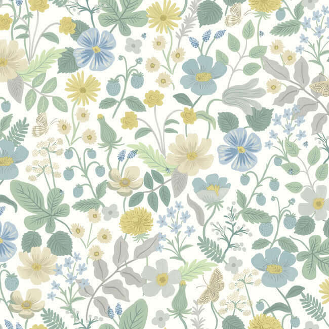 York  Rifle Paper Co.  Strawberry Fields Wallpaper- Blue & Green RP7357