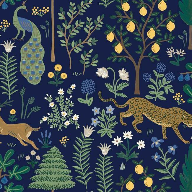 York  Rifle Paper Co. Wallcoverings  Menagerie Premium Peel + Stick Wallpaper- Navy PSW1323RL