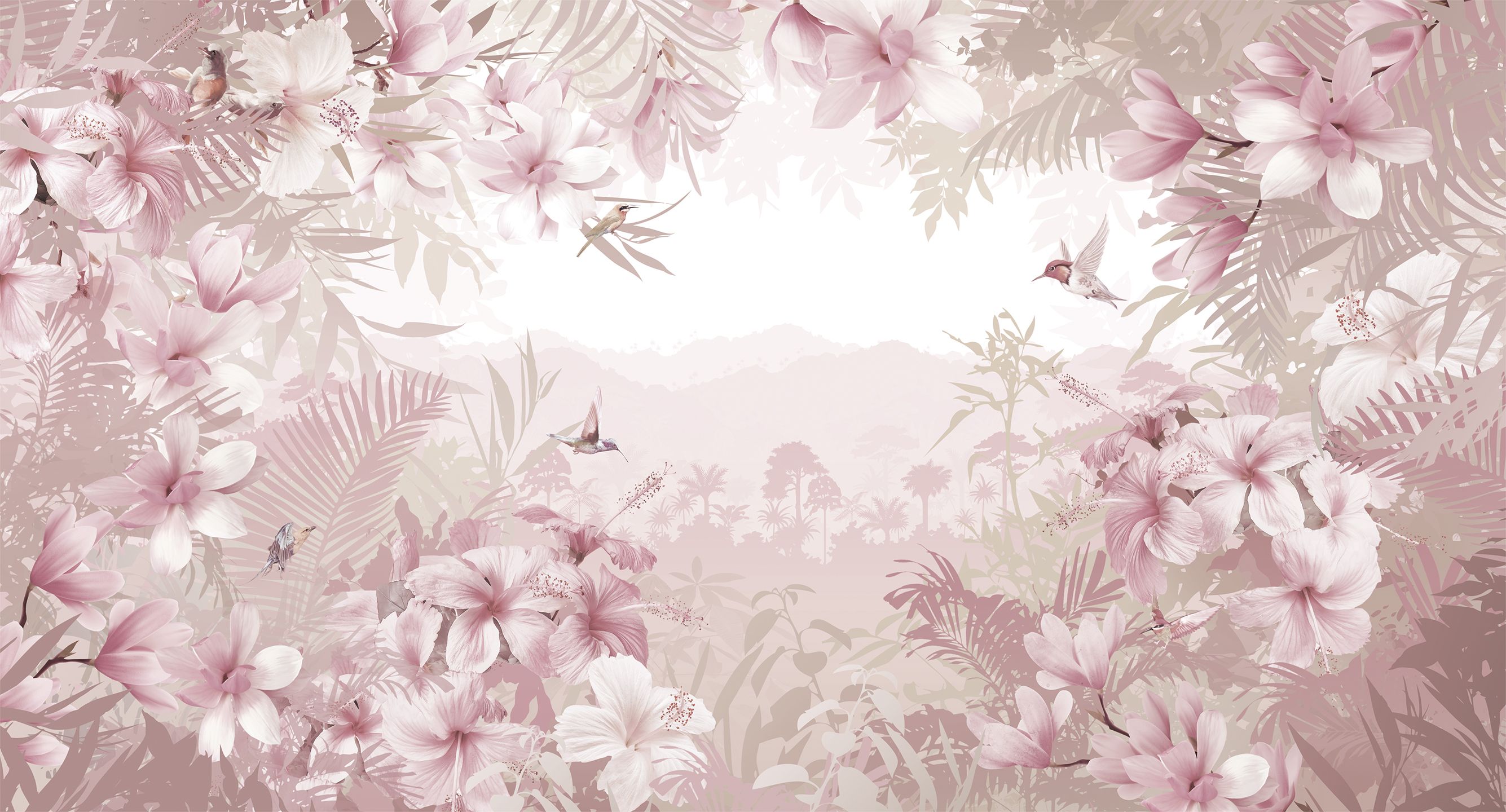 415306 Creativille коллаж с магнолиями и тропическим пейзажем