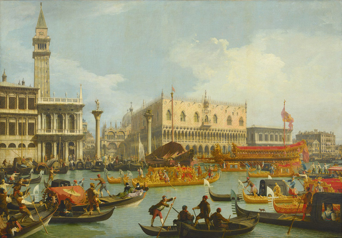 Affresco Классические пейзажи Canaletto, Bucentaurs return to the pier by the Palazzo Ducale