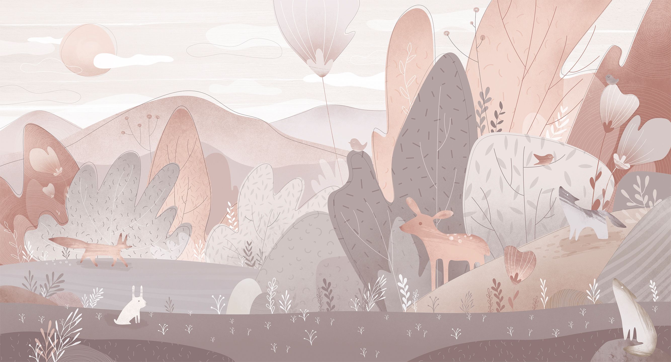 256505 Creativille пейзаж с деревьями и животными