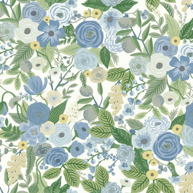 York  Rifle Paper Co. Wallcoverings  Garden Party Premium Peel + Stick Wallpaper- Blue & Green Multi PSW1484RL