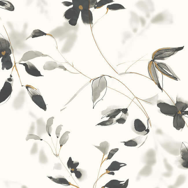 York  Candice Olson Wallcoverings  Linden Flower Premium Peel + Stick Wallpaper- Black PSW1103RL