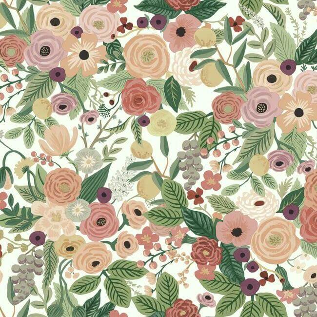 York  Rifle Paper Co. Wallcoverings  Garden Party Wallpaper- Burgundy Multi RI5122